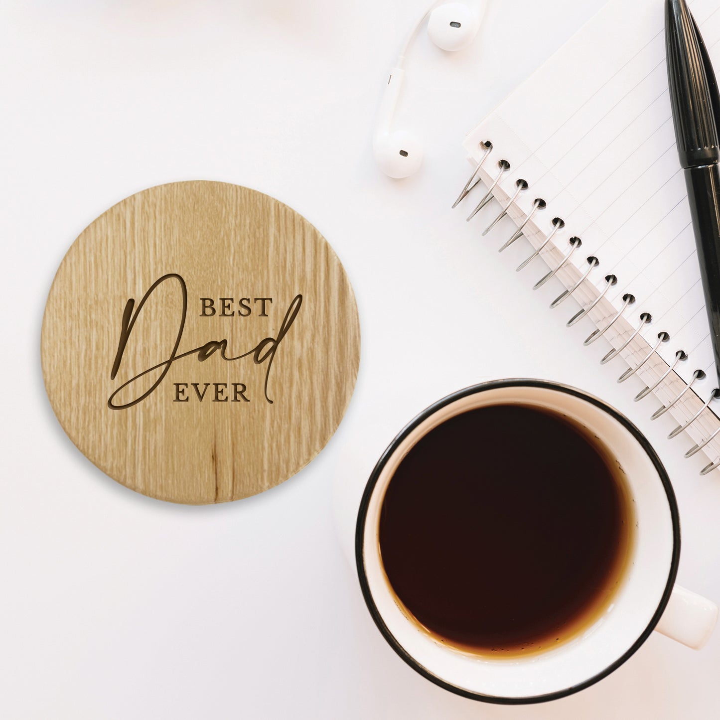 Father's Day Wooden Coaster - Best Dad Ever Script