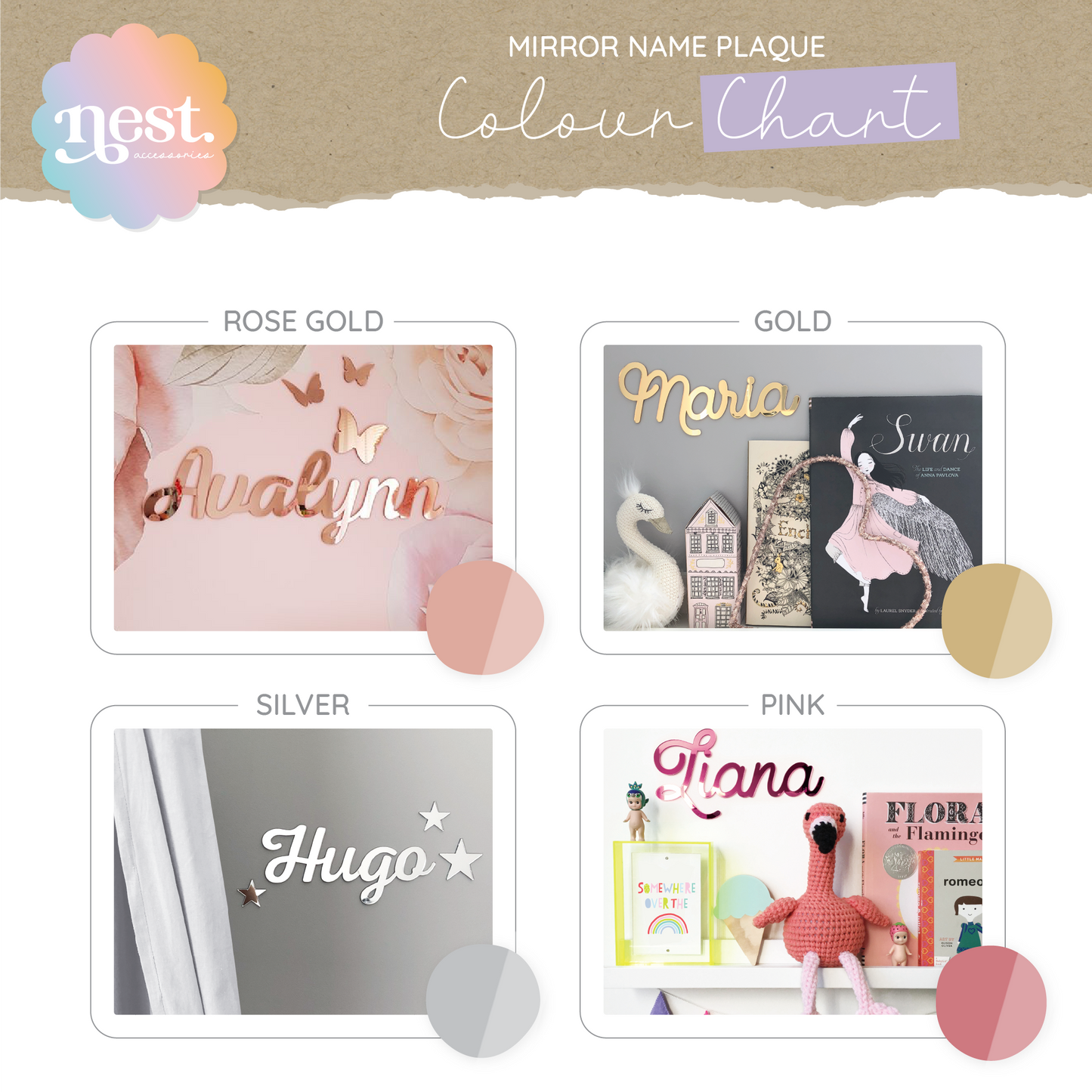 Mirror Name Plaque | Choose your own font & colour