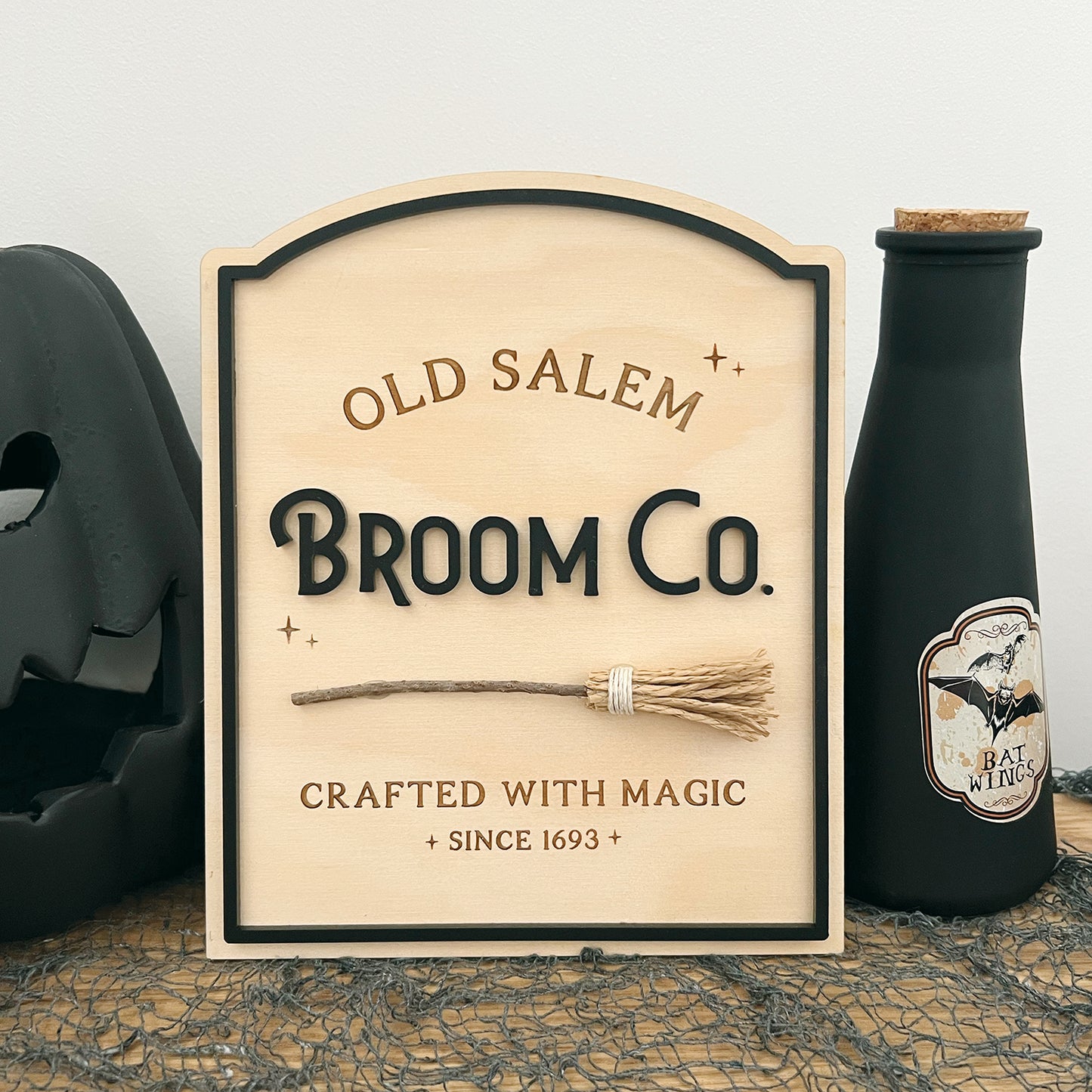 Old Salem Broom Co. Halloween Plaque
