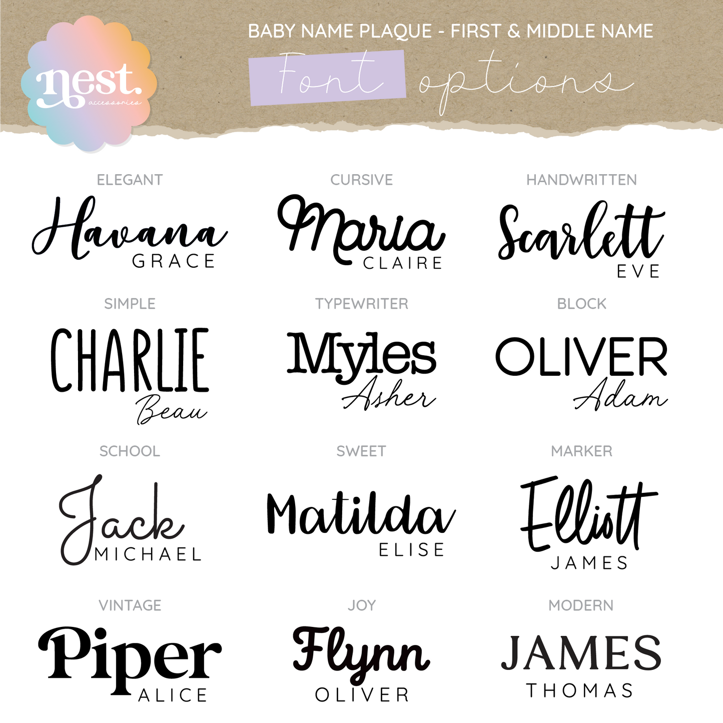 Baby Name Birth Announcement Acrylic Plaque | Choose your own shape, font & colour