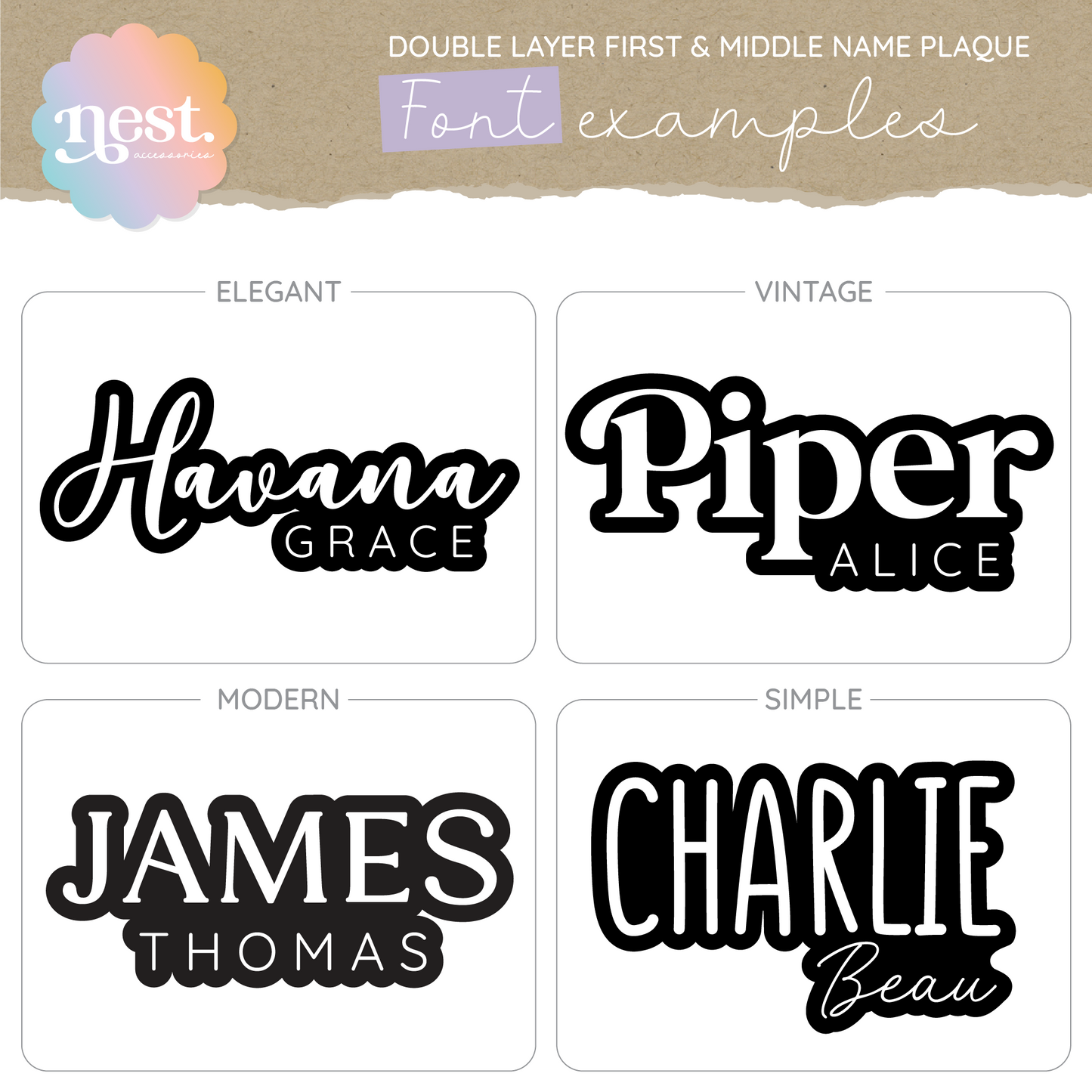 Double Layer First & Middle Name Plaque| Choose your own font & colours