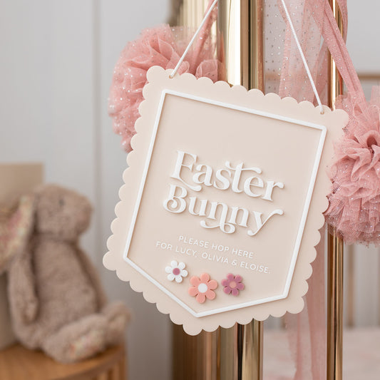 Easter Bunny Please Hop Here Banner - Flowers Design