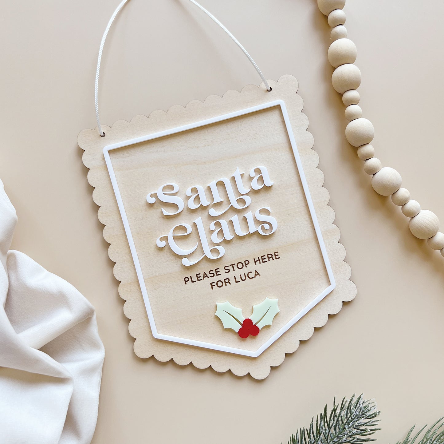 Santa Claus Please Stop Here Banner - Holly Design