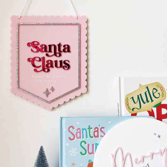 Santa Claus Please Stop Here Banner - Stars Design