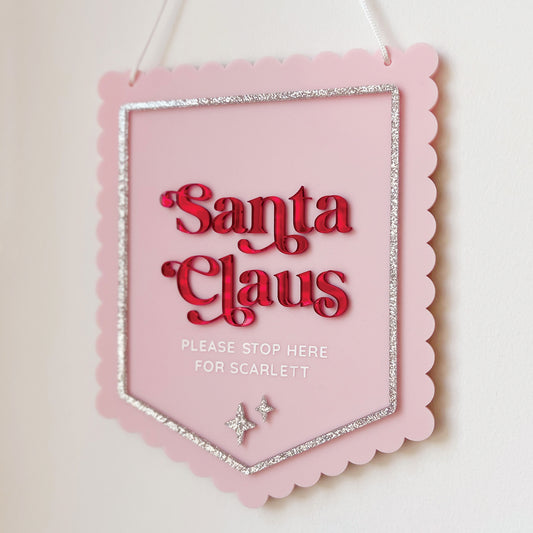 Santa Claus Please Stop Here Banner - Stars Design