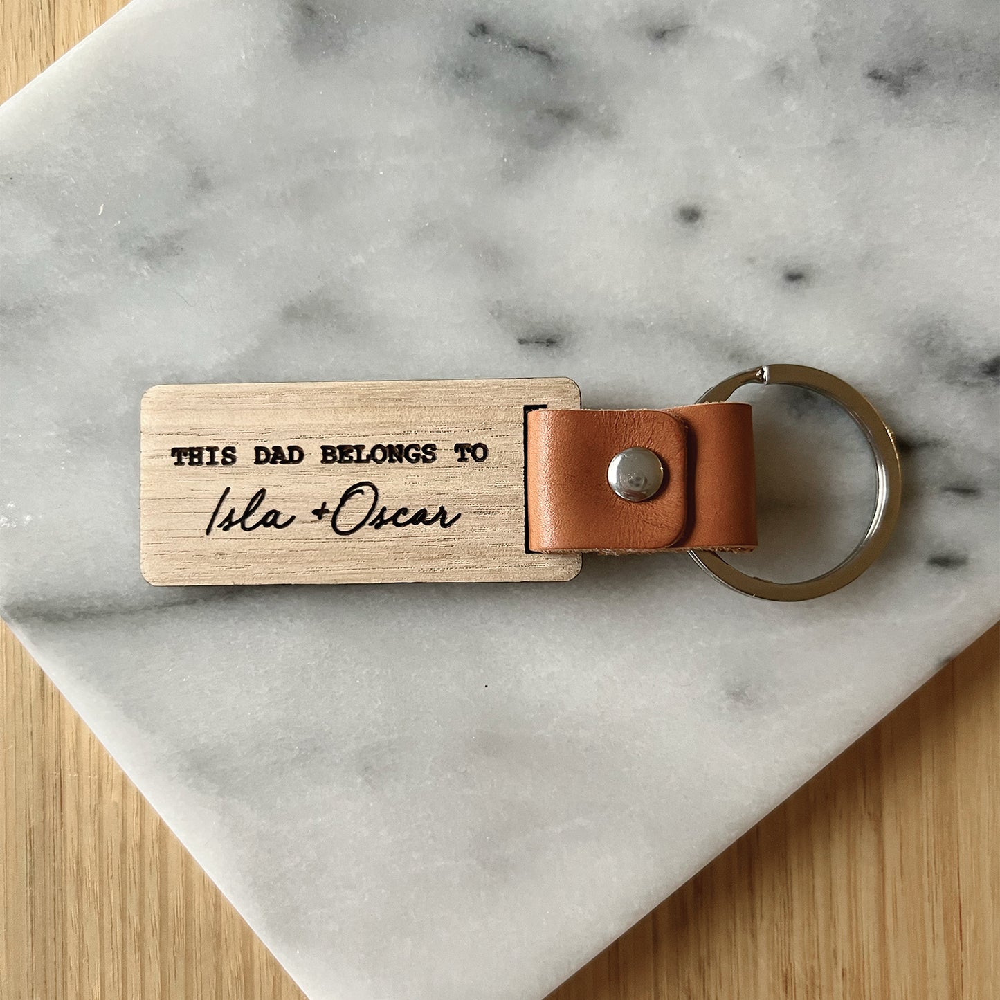 This Dad Belongs to Wood & Leather Keyring