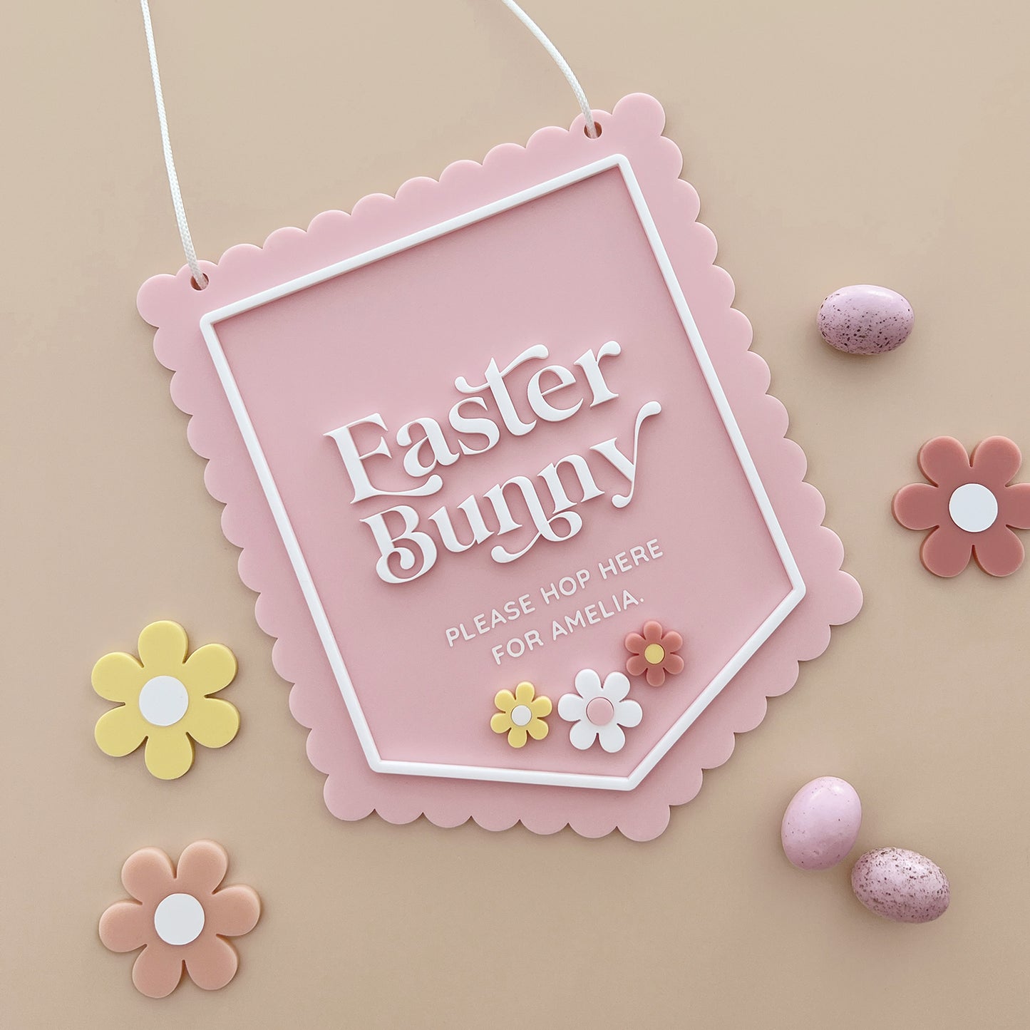 Easter Bunny Please Hop Here Banner - Flowers Design