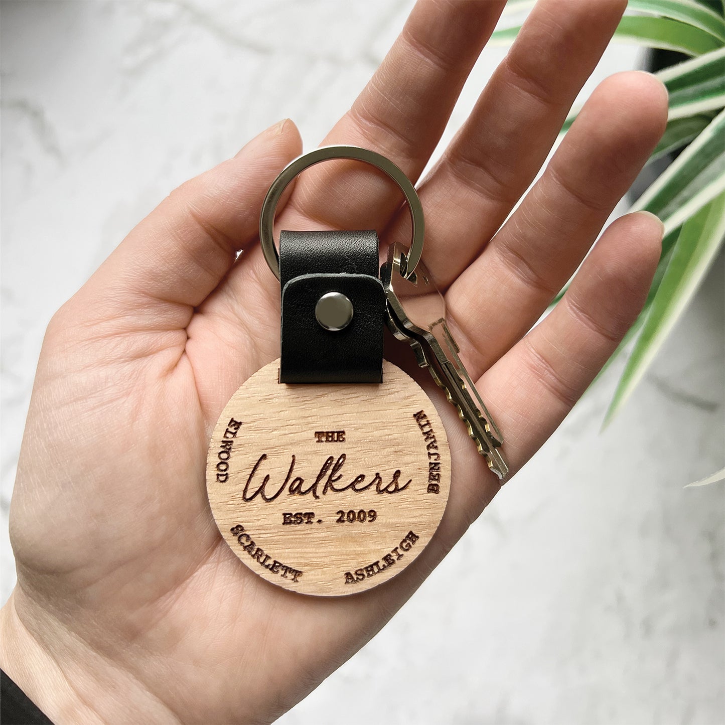 My Family Father's Day Wood & Leather Keyring
