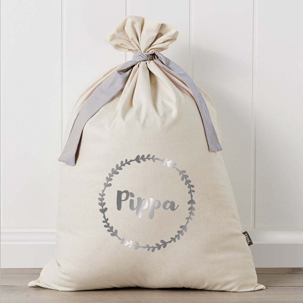 Wreath Metallic Personalised Santa Sack